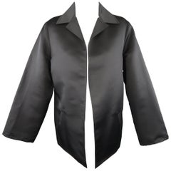 DUSAN Size M Black Silk Satin Collared Open Front Jacket