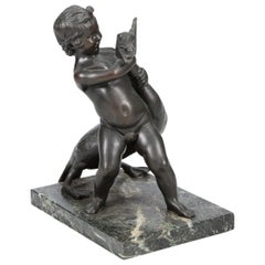 Early 20th Century Bronze of Boy with a Goose, after the Antique