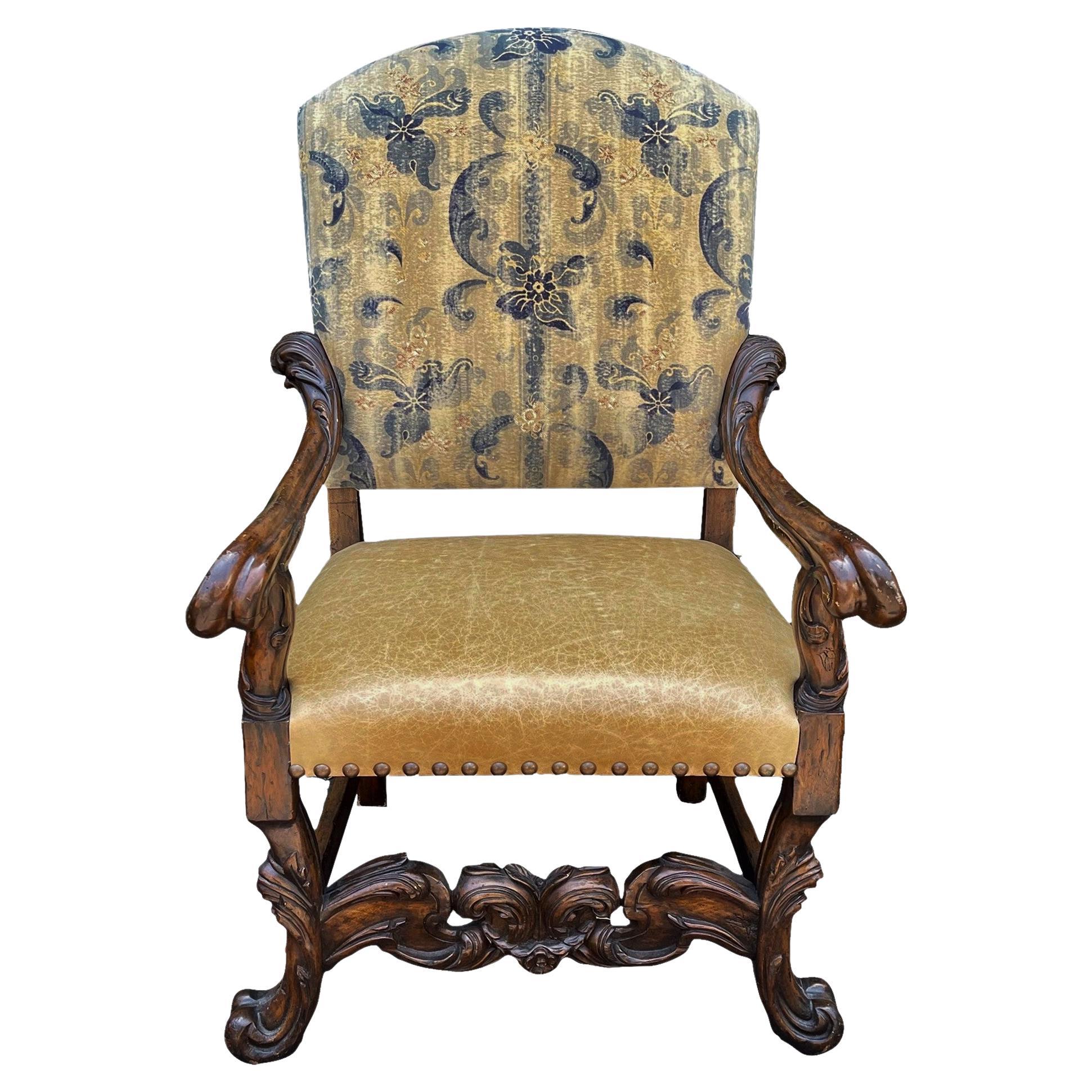 Ebanista 18th C Style Spanish Colonial Throne Arm Chair For Sale