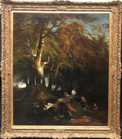 The Woodman's Family in a Landscape - British 1869 Victorian art oil painting