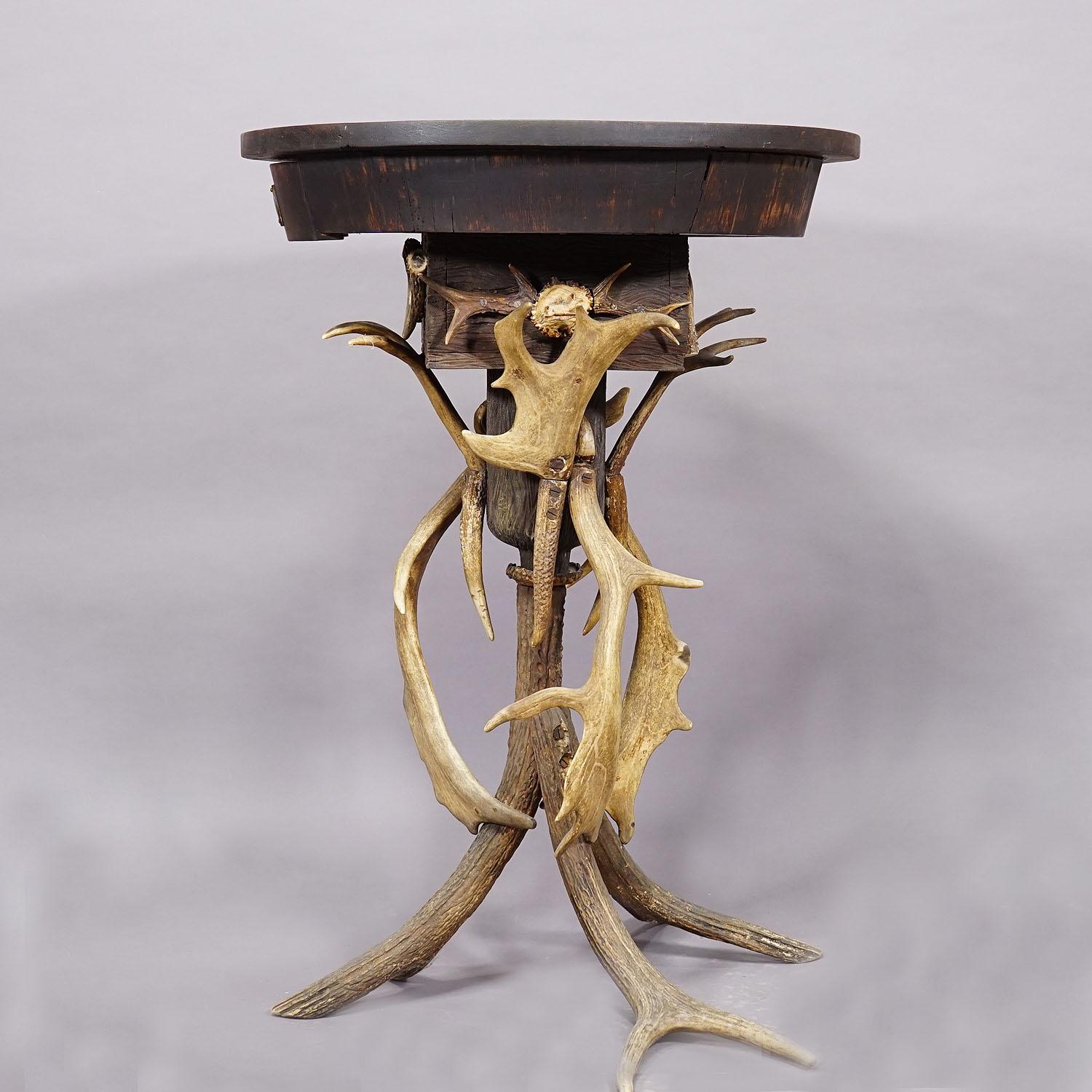 Hand-Carved Elaborate Handmade Black Forest Style Antler Side Table ca. 1900 For Sale