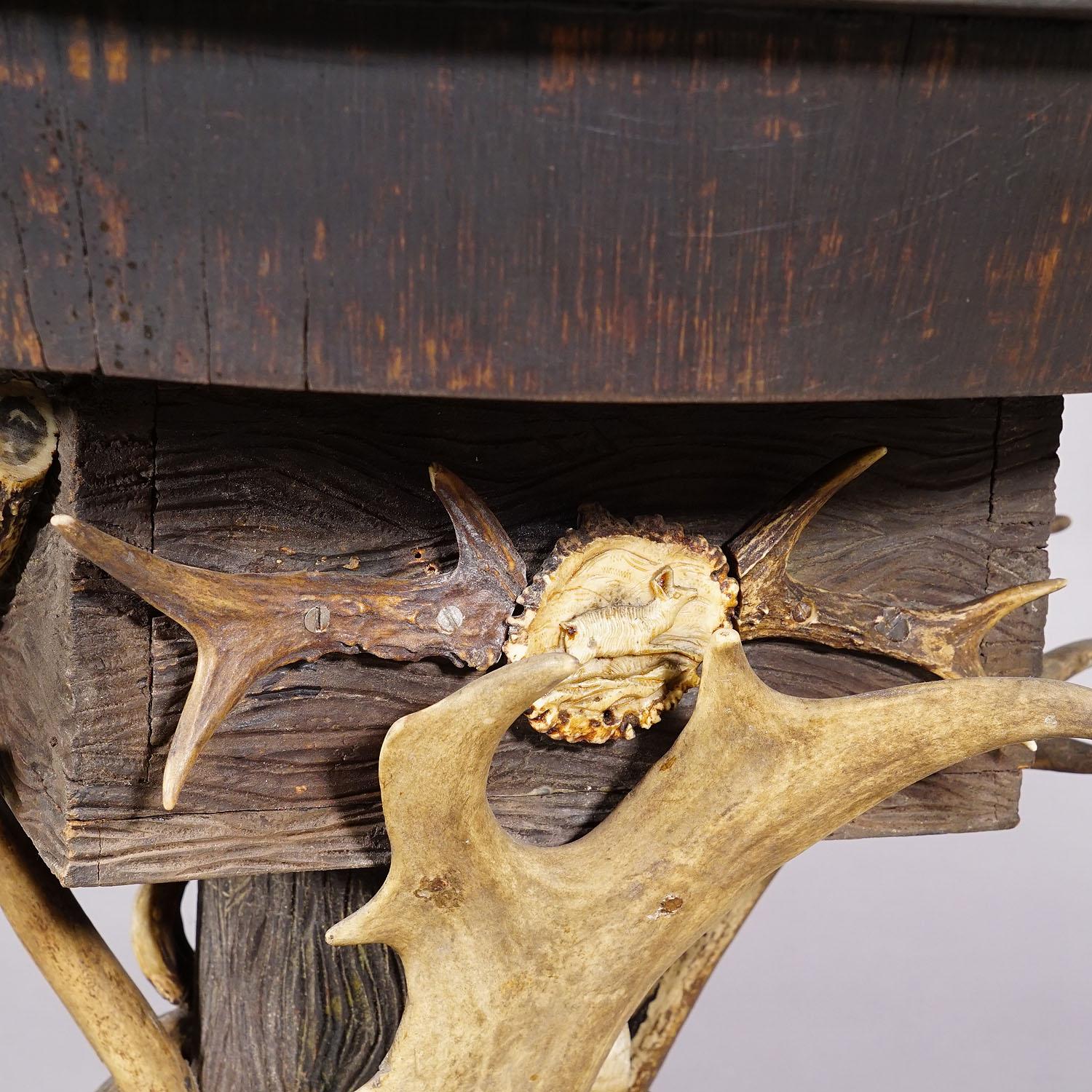 Elaborate Handmade Black Forest Style Antler Side Table ca. 1900 For Sale 1