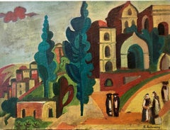 Outside the Synagogue Russian Judaica Oil Painting