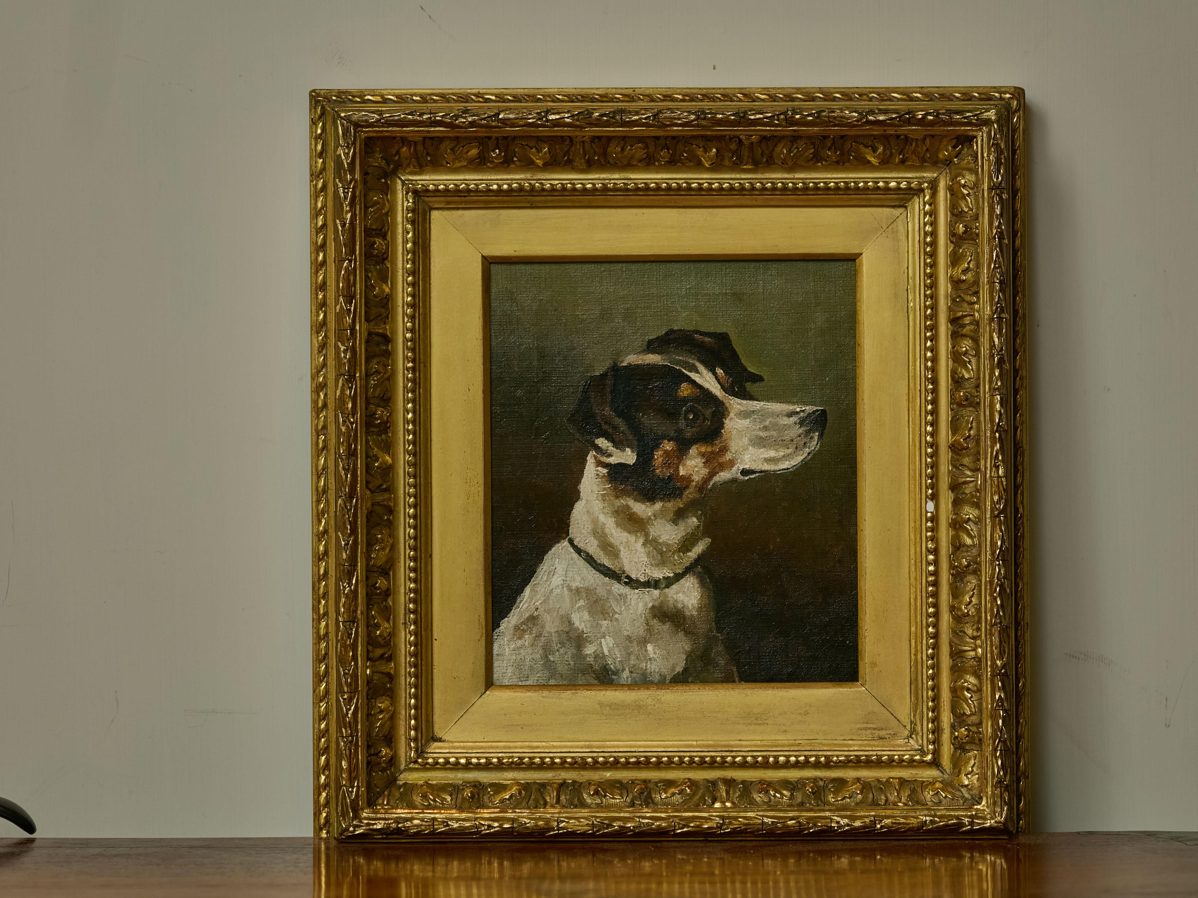 English 19th Century Oil on Canvas Painting of a Terrier Dog in Gilded Frame For Sale 11