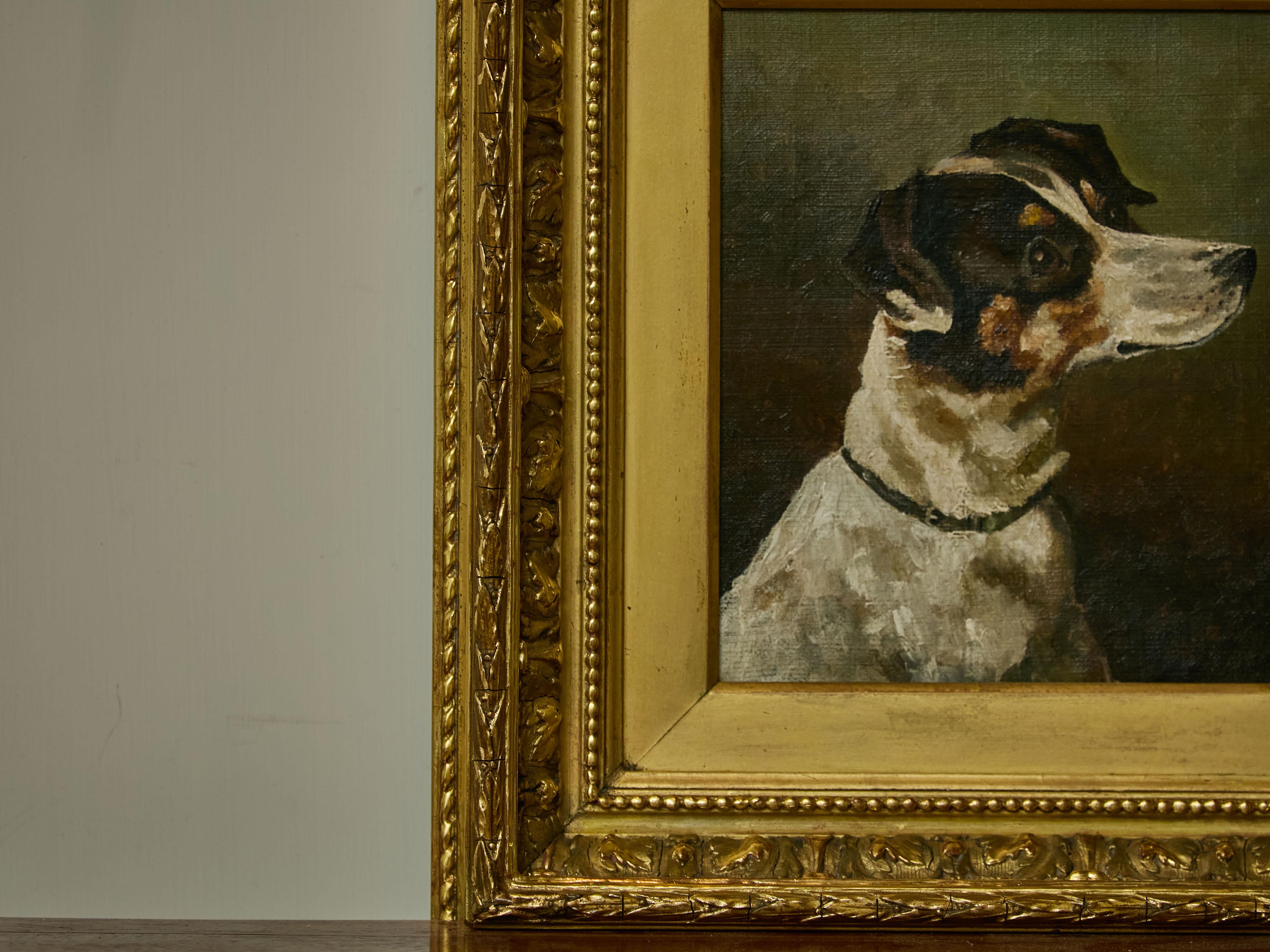 English 19th Century Oil on Canvas Painting of a Terrier Dog in Gilded Frame For Sale 2