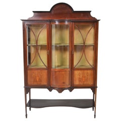 Antique English Edwardian Sheraton Revival Inlaid Mahogany China Cabinet, circa 1895