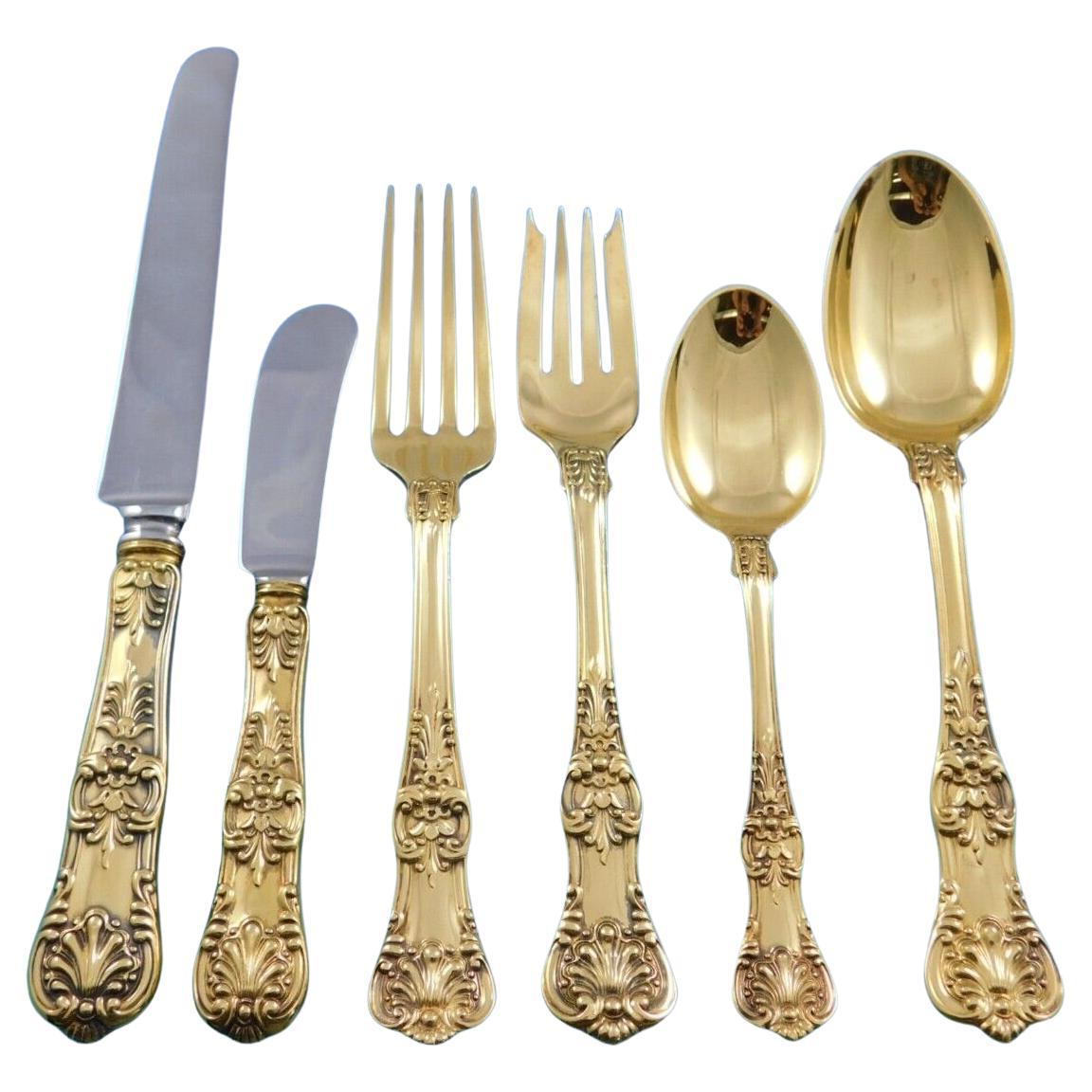 English King Gold by Tiffany & Co Sterling Silver Flatware Set 8 Service 48 pcs For Sale