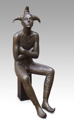 Nar Fool Bronze Sculpture Sitting Man Male Figure Contemporary