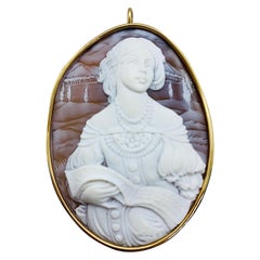 Vintage Estate Large Carved Shell Cameo Pendant / Brooch Signed Ciro