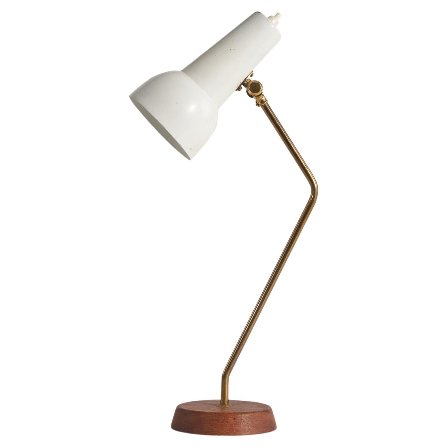 Ewå Värnamo, Table Lamp, Teak, Brass, Lacquered Steel, Sweden, 1960s