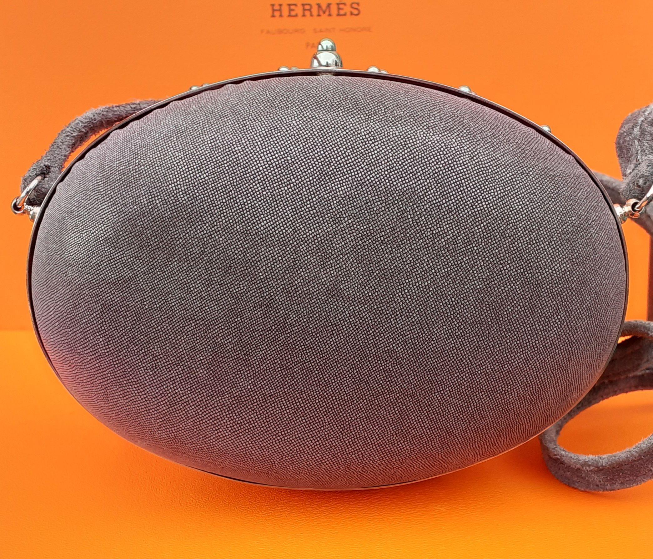 Exceptional Hermès Evening Clutch Bag Minaudière Shagreen Grey Silver Tone Metal For Sale 3