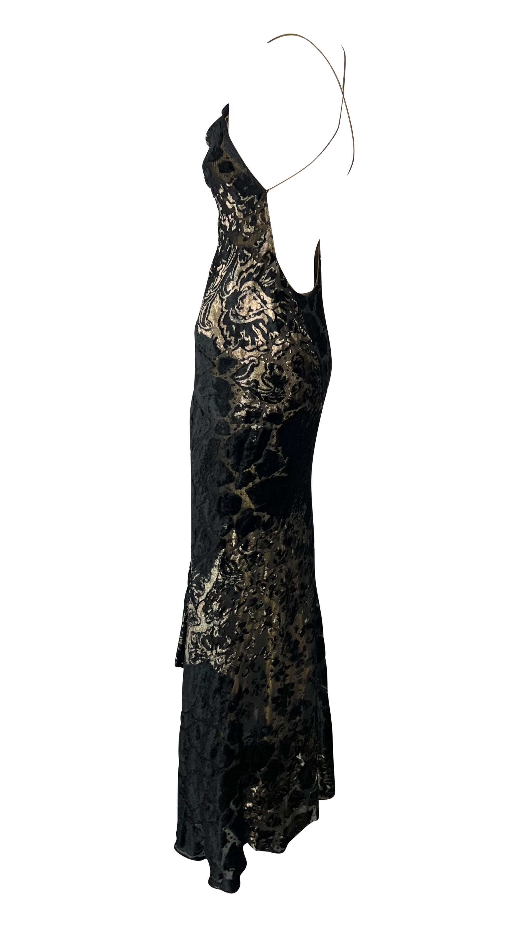 F/W 2001 Donna Karan Runway Gold Lamé Velvet Devoré Overlay Backless Gown  For Sale 1