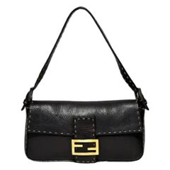 Fendi Baguette Selleria Calfskin Leather Redyed Black Shoulder Bag