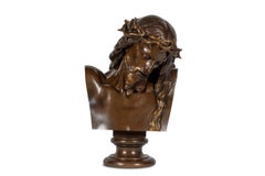 A Monumental Patinated Bronze Bust of Jesus Christ by Clesinger and Barbedienne