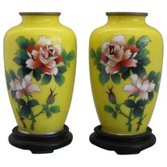 Fine Pair of Antique Japanese Cloisonné Enamel Vase Attributed to Ando Jubei