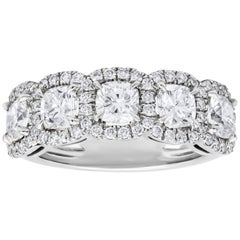 Roman Malakov Five-Stone Cushion Cut Diamond Halo Wedding Band