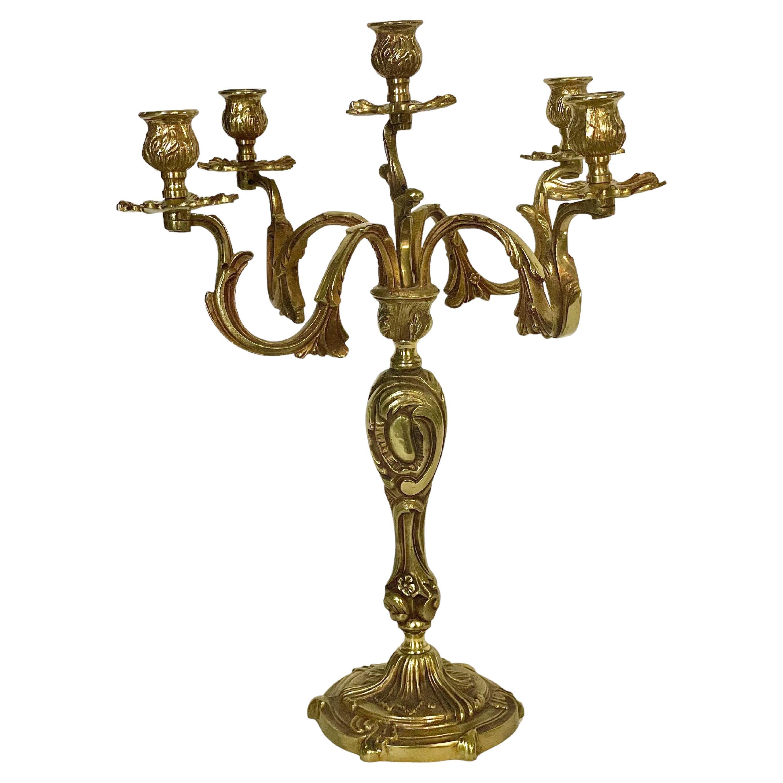 Large French Gilt Bronze Five Arm Candelabra