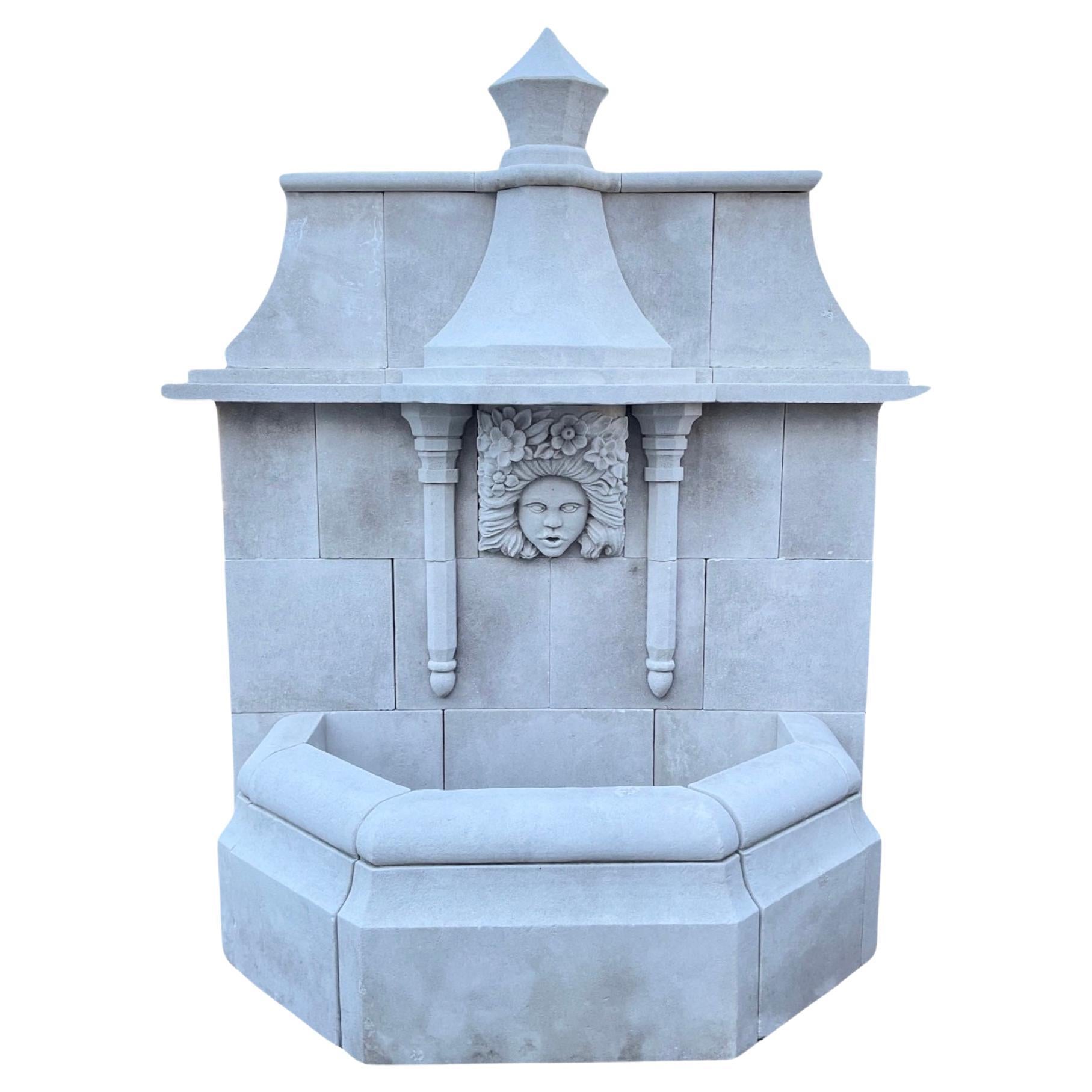 Contemporary French Limestone Wall Fountain