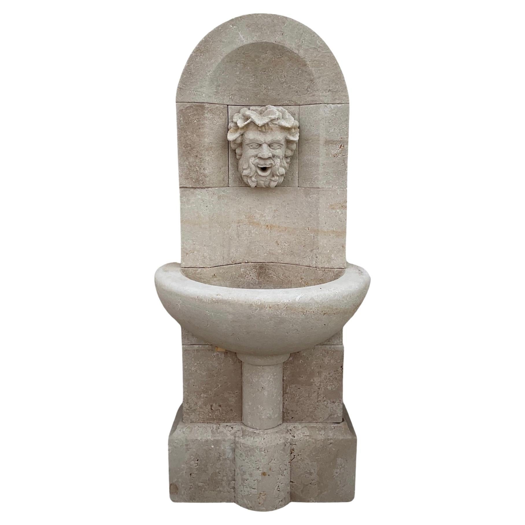 Contemporary French Limestone Bacchus Wall Fountain