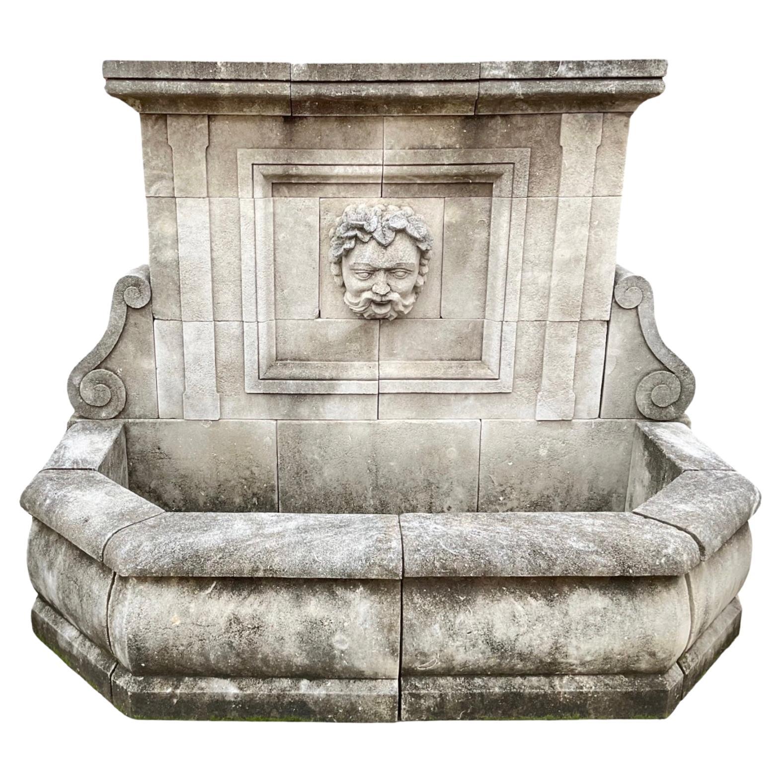 Contemporary French Limestone Bacchus Wall Fountain