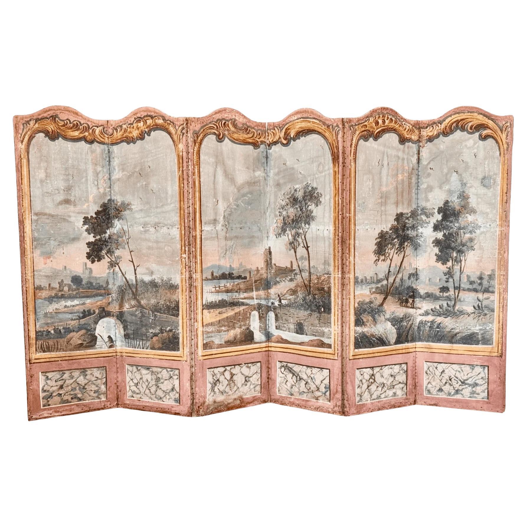 French painted canvas Screen, 18th Century