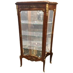 Antique French Vitrine/China Cabinet, 19th Century with Bronze Dore Mounts, Mirror Back