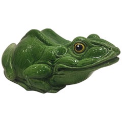 Frog Lover's Fun Glazed Terracotta Table Top Sculpture