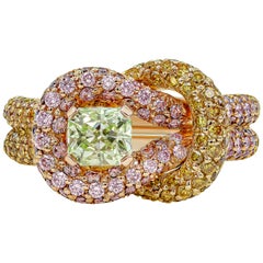 GIA Certified 0.70 Carat Intense Green Diamond Intertwined Knot Fashion Ring