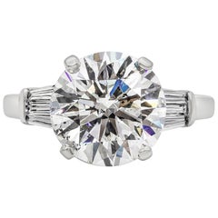 GIA Certified 5.02 Carats Round Brilliant Diamond Three-Stone Engagement Ring