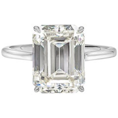 GIA Certified 5.56 Carats Emerald Cut Diamond Solitaire Engagement Ring