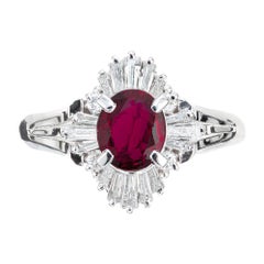 GIA Certified .95 Carat Ruby Diamond Halo Platinum Engagement Ring