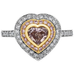 GIA Certified 0.75 Carat Heart Shape Pink Diamond Engagement Ring in Two-Tone