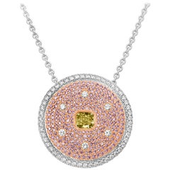 Roman Malakov 0.38 Carat Radiant Cut Yellow Diamond Cluster Pendant Necklace