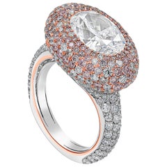 GIA Certified 4.02 Carats Oval Cut Diamond Dome Cocktail Ring