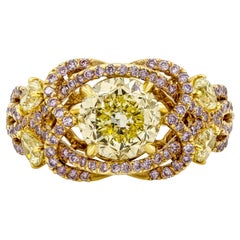 GIA Certified 1.97 Carats Round Brilliant Cut Yellow Diamond Engagement Ring