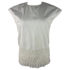 Giambattista Valli White Cotton and Lace Top Blouse, Size 42 / S