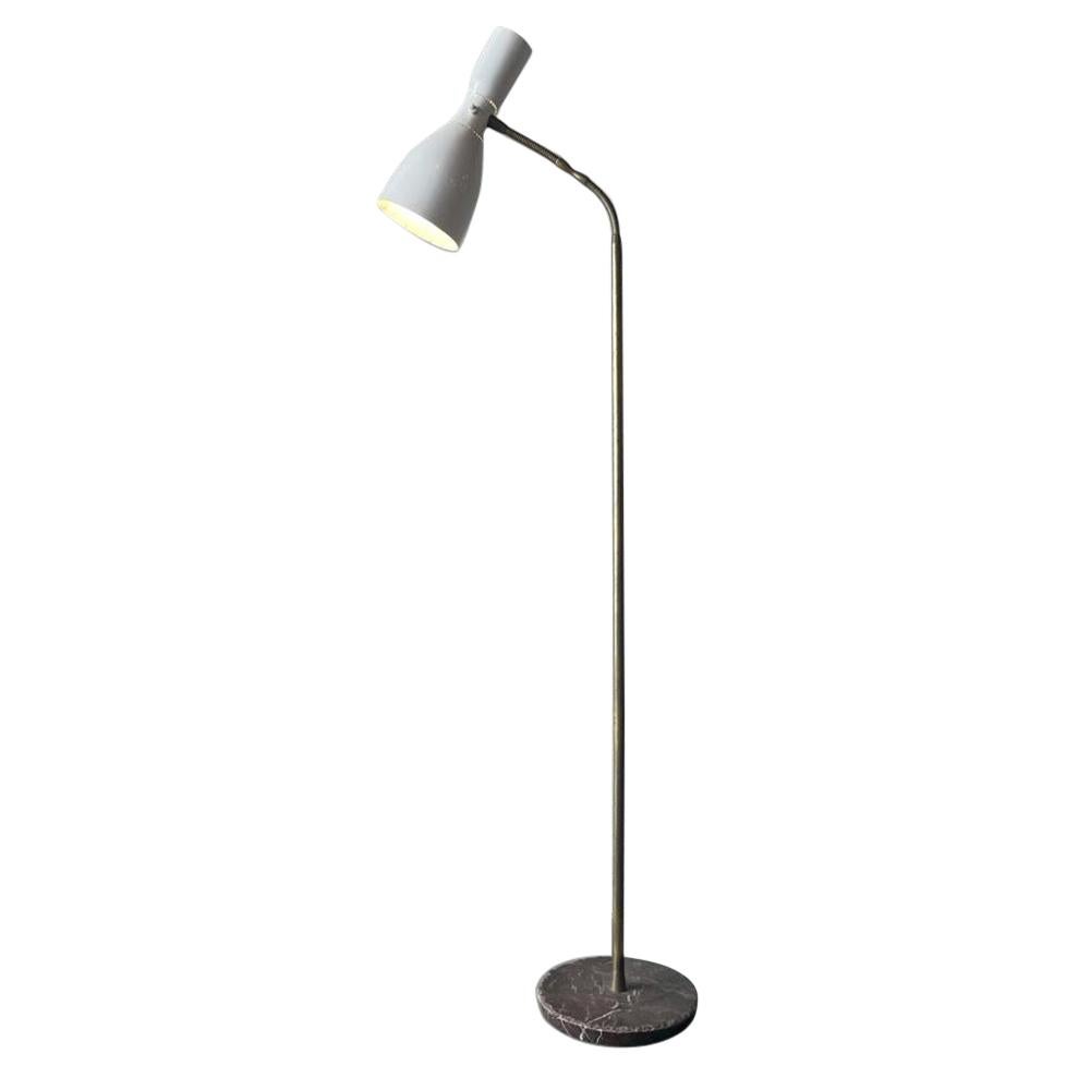 Gilardi & Barzaghi Floor Lamp White Aluminum Diffuser Brass Marble, Italy, 1950s