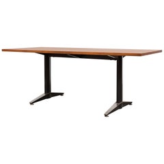 Gispen Dining or Conference Table with Golden Teak Top and Black and Steel Frame