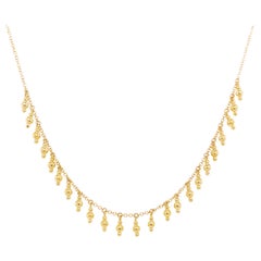 Gold Drops Necklace, 14 Karat Yellow Gold Bujukan Bead Station Necklace