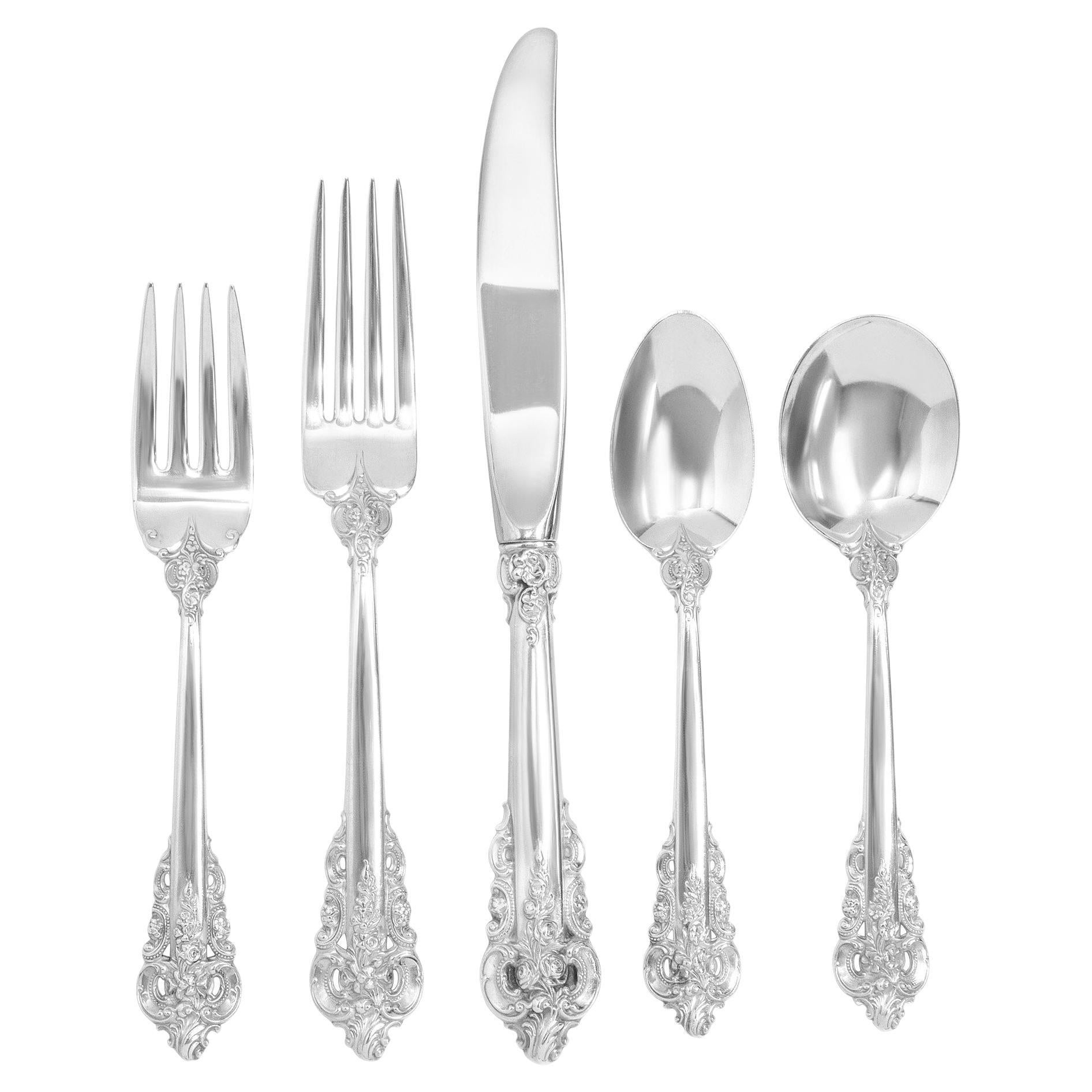 "Grande Baroque" Sterling Silver Flatware Set by Wallace, Patented in 1941