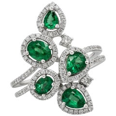 Green Emerald and Diamond Halo Fashion Ring