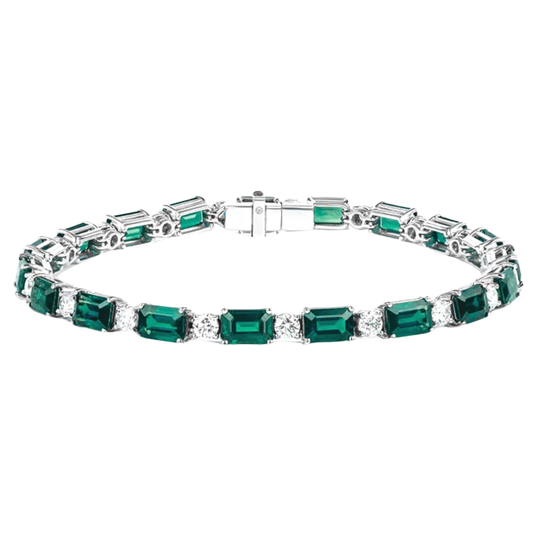 Green Emerald Diamond Platinum Bracelet