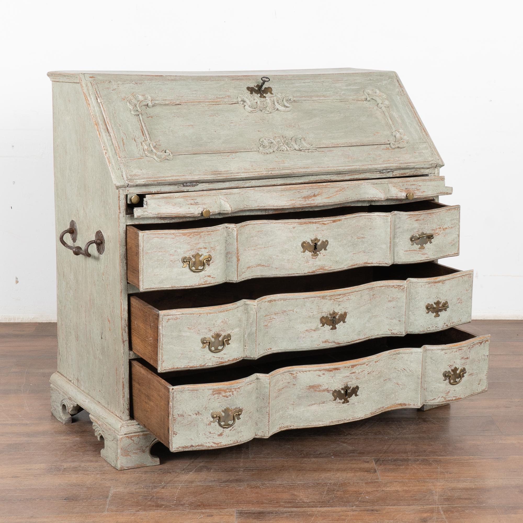 Swedish Green Painted Oak Secretary Bureau from Sweden, circa 1760-1800 For Sale