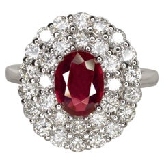 GRS Certified BURMA NO HEAT Ruby Diamond Halo Solitaire Platinum Ring