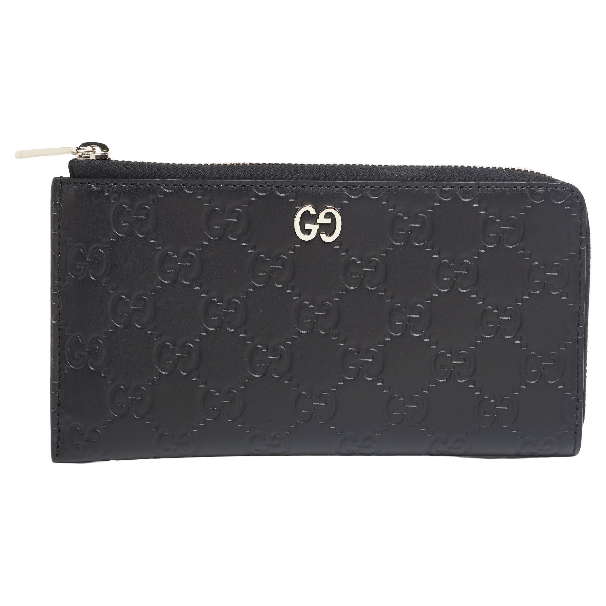 Gucci Black Guccissima Leather Zip Around Wallet