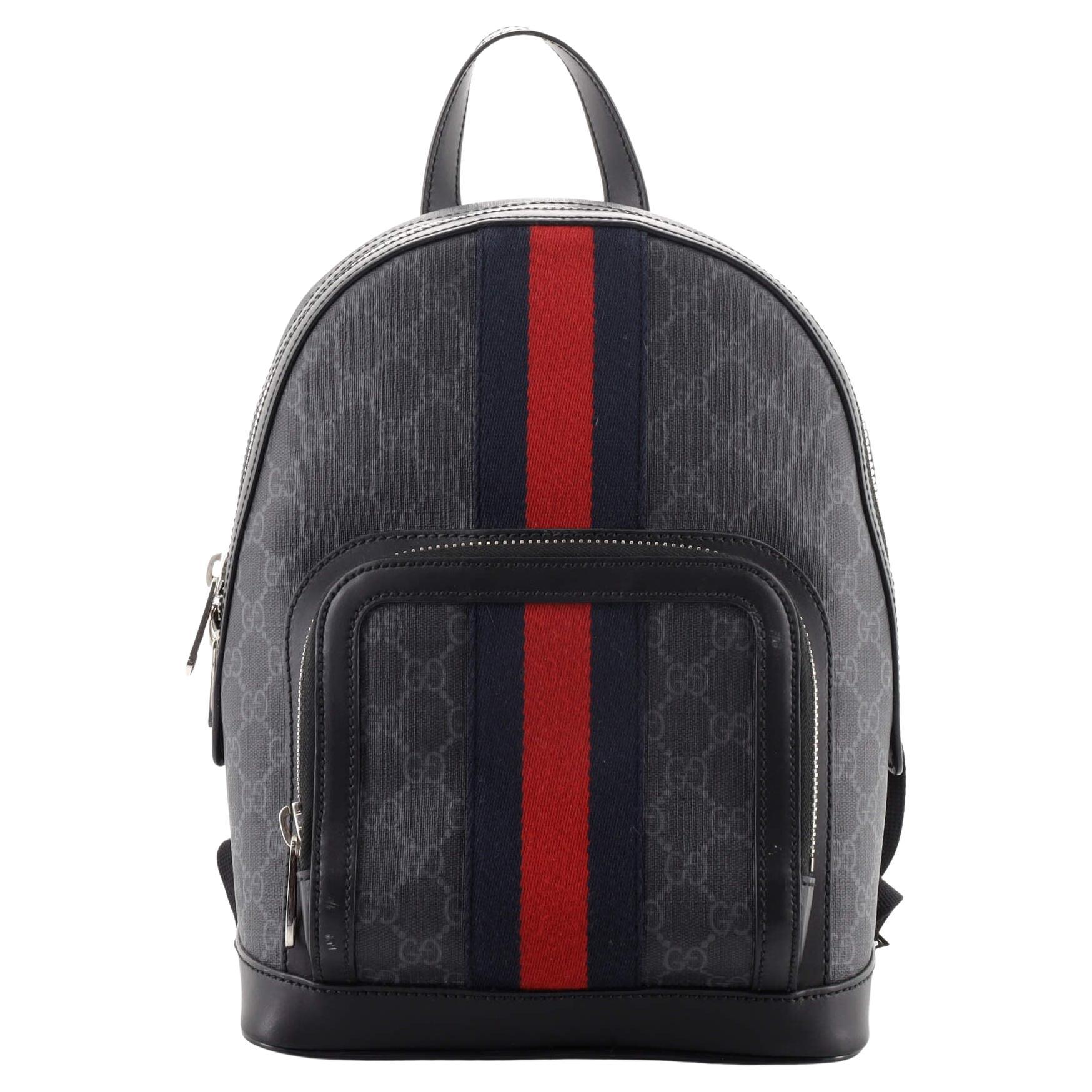 Gucci Web Zip Pocket Backpack GG Coated Canvas Small