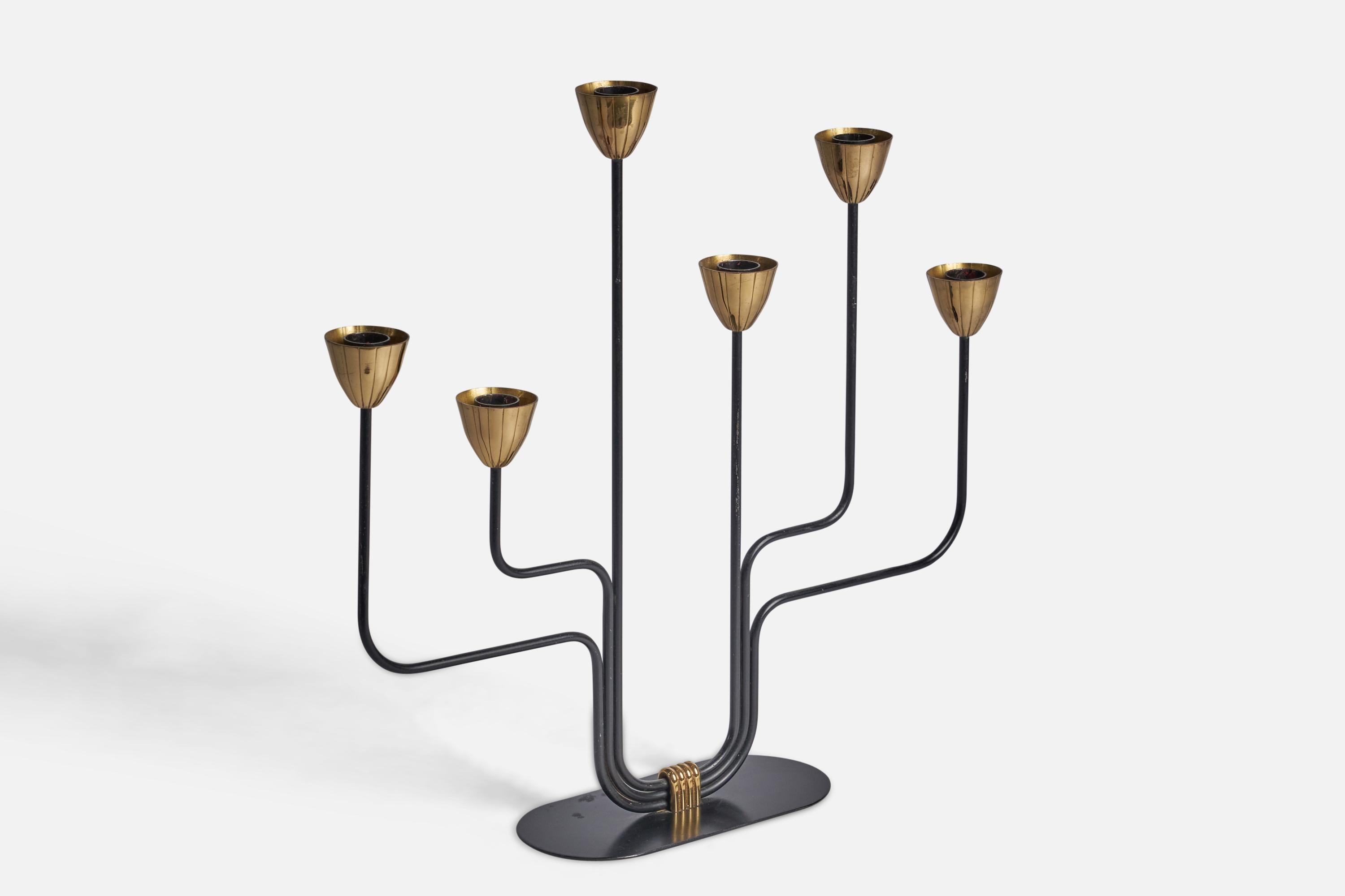 Mid-Century Modern Gunnar Ander, Candelabra, Brass, Metal, Sweden, 1950s For Sale