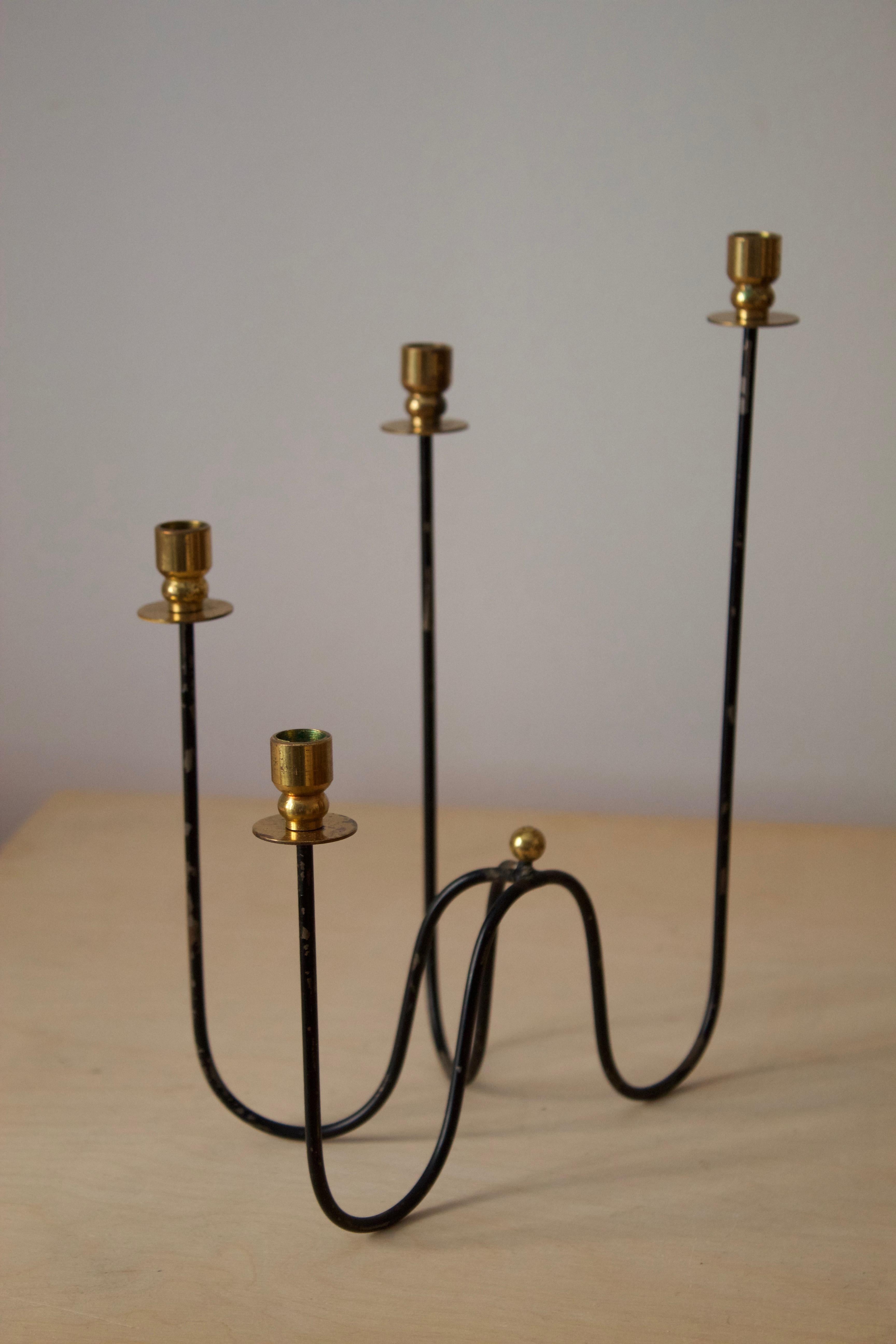 Swedish Gunnar Ander, Organic Candelabra, Brass, Painted Metal, Sweden, 1950s