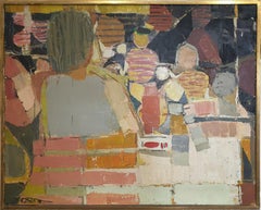 Au Café, Hommage à de Stael , Large Mid 20th Century Oil on Canvas.