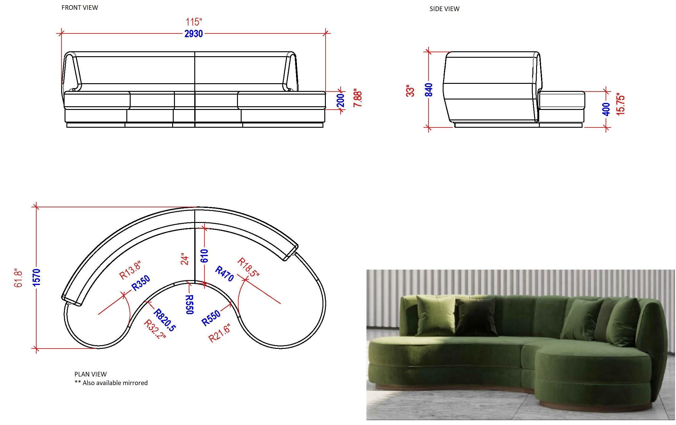 Contemporary Hand-Tailored Curved Sectional Sofa in Mustard Yellow Velvet For Sale